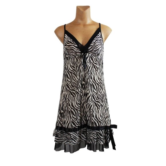 Red Rose Mesh Zebra Print Slip Dress - Picture 1 of 16